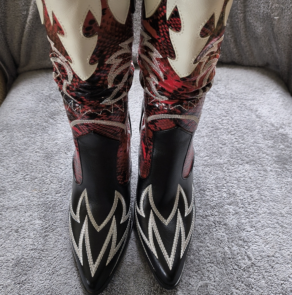 Ann Creek Women Contrast Cowboy Boots Cowgirl Mid-Calf Black Red Size 7 Country